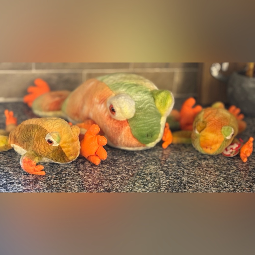 TY Plush Frog Toy Set - Green and Orange